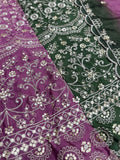 Terrific Green And Purple Embroidered Chinon Marriage Wear Lehenga Choli