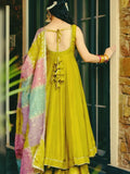 Stellar Olive Green Lace Border Roman Silk Mehendi Wear Anarkali Gown With Dupatta