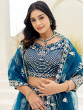 Wonderful Teal Blue Coding Work Net Wedding Wear Lehenga With Blouse