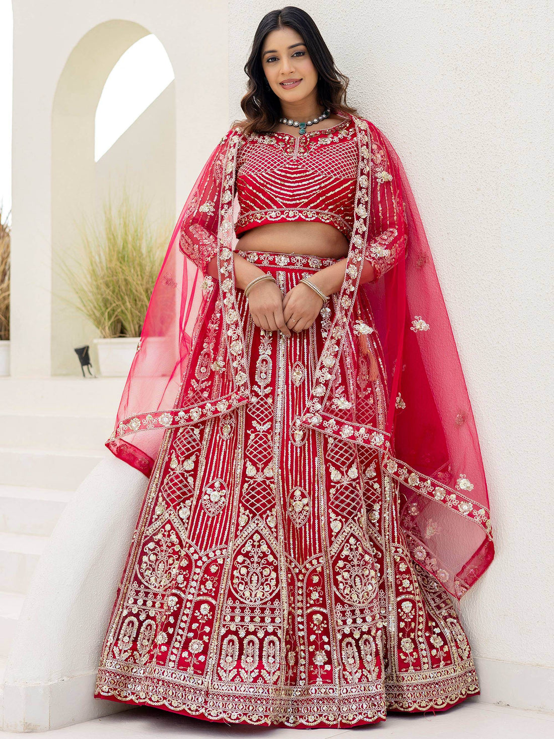 Lovable Red Sequins Net Reception Wear Lehenga Choli With Dupatta