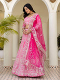 Alluring Pink Embroidered Silk Wedding Wear Lehenga Choli
