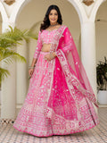 Alluring Pink Embroidered Silk Wedding Wear Lehenga Choli