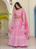Alluring Pink Embroidered Silk Wedding Wear Lehenga Choli