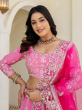 Alluring Pink Embroidered Silk Wedding Wear Lehenga Choli