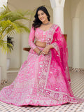 Alluring Pink Embroidered Silk Wedding Wear Lehenga Choli