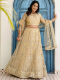 Incredible Cream Sequins Net Party Wear Lehenga Choli With Dupatta