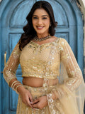 Incredible Cream Sequins Net Party Wear Lehenga Choli With Dupatta