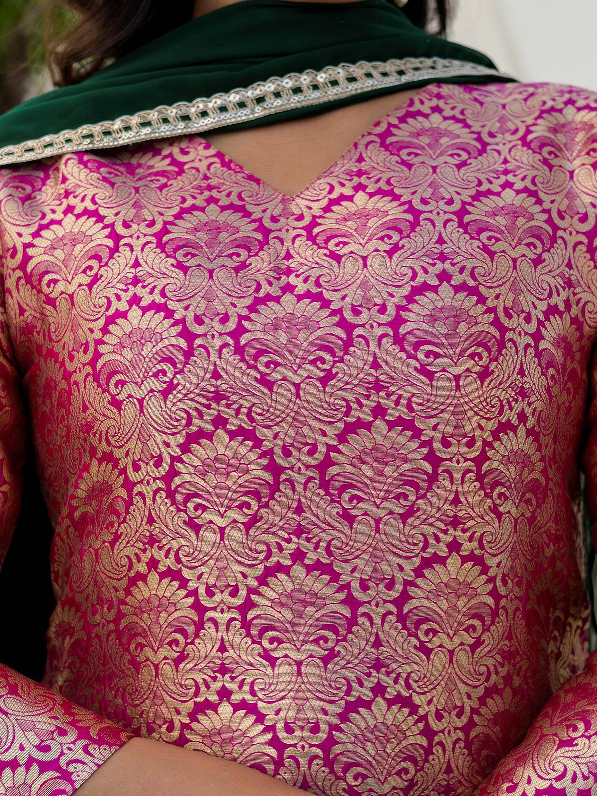 Precious Pink Zari Weaving Jacquard Festive Wear Sharara Suit