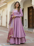 Spectacular Lavender Silk Evening Wear Palazzo Suit With Embroidered Dupatta