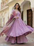 Spectacular Lavender Silk Evening Wear Palazzo Suit With Embroidered Dupatta