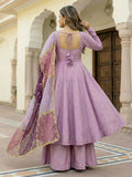 Spectacular Lavender Silk Evening Wear Palazzo Suit With Embroidered Dupatta