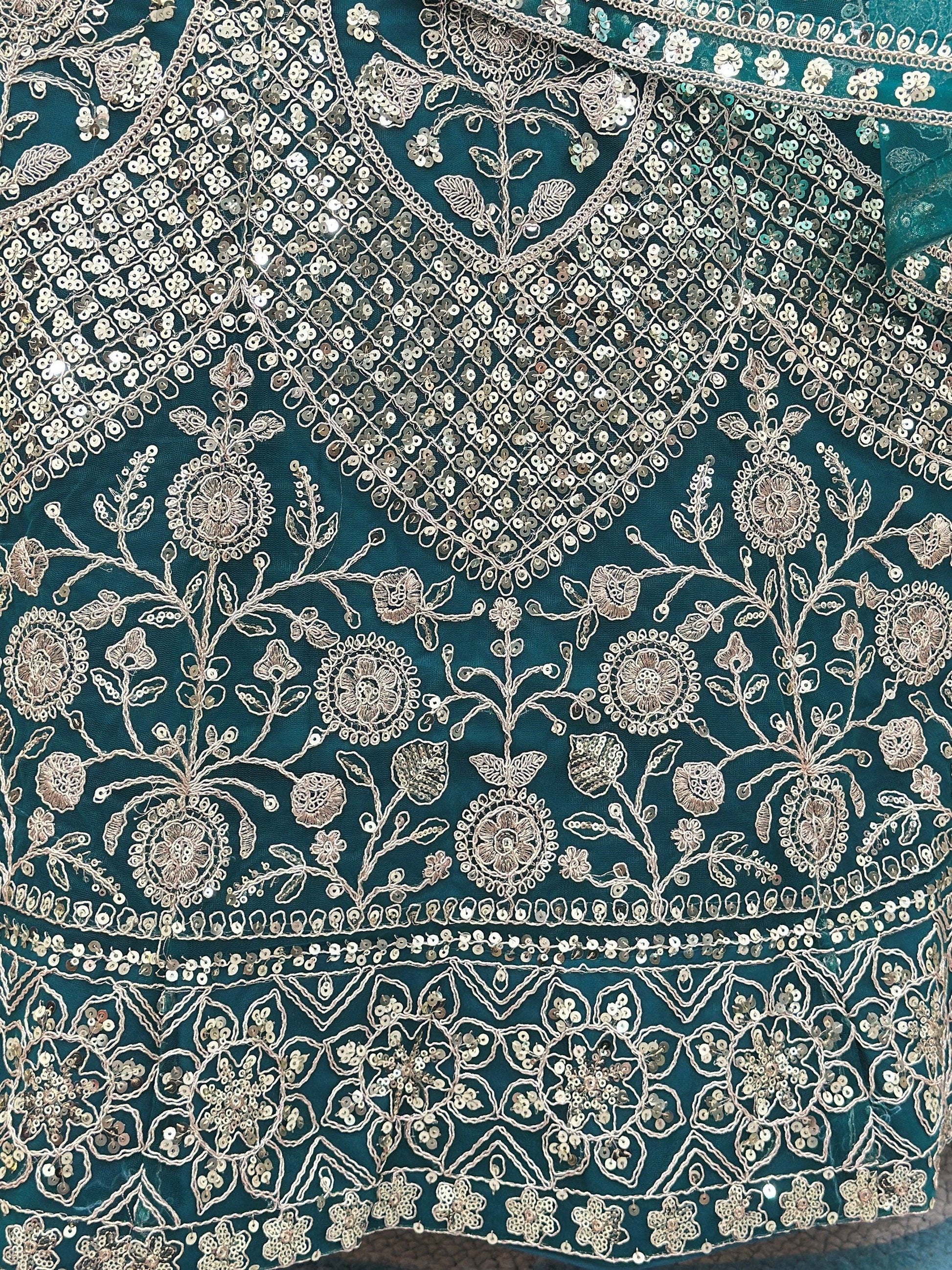 Charming Teal Green Sequins Work Net Wedding Wear Lehenga Choli With Dupatta