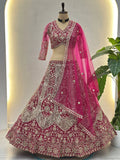 Attractive Rani Pink Embroidery Net Bridesmaid Wear Lehenga Choli With Dupatta