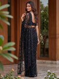 Beautiful Black Sequins Net Reception Wear Saree With Blouse
