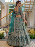 Charming Teal Green Sequins Work Net Wedding Wear Lehenga Choli With Dupatta