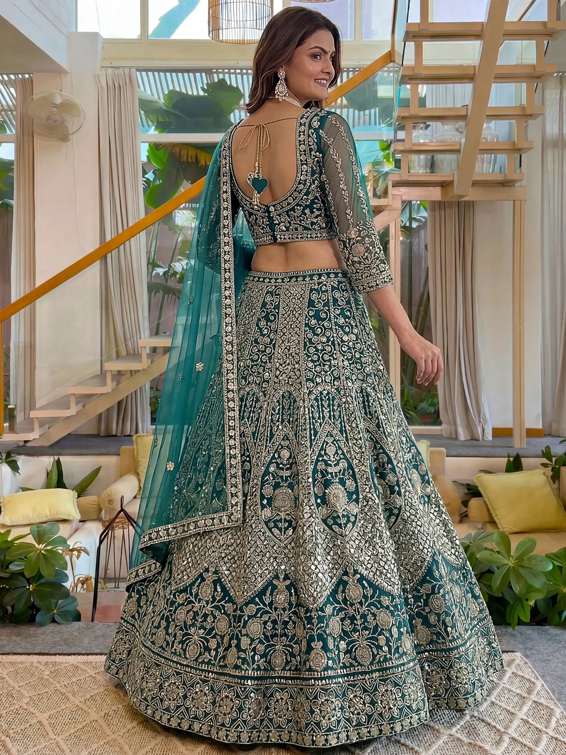 Charming Teal Green Sequins Work Net Wedding Wear Lehenga Choli With Dupatta