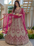 Attractive Rani Pink Embroidery Net Bridesmaid Wear Lehenga Choli With Dupatta