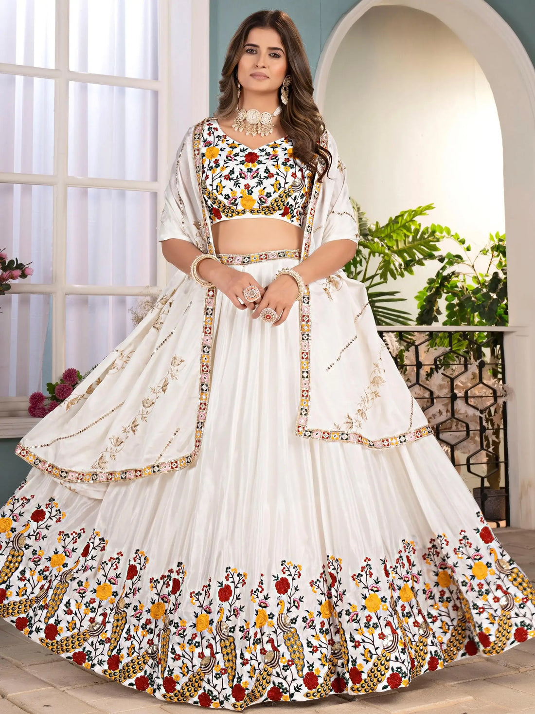 Elegant White Sequin Work Silk Wedding Wear Lehenga Choli With Dupatta