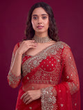 Lovable Red Sequin Work Net Reception Wear Bridal Saree