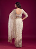 Fashionable White Sequin Work Net Reception Wear Saree With Blouse
