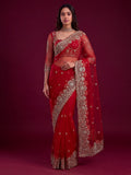 Lovable Red Sequin Work Net Reception Wear Bridal Saree