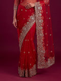 Lovable Red Sequin Work Net Reception Wear Bridal Saree
