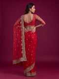 Lovable Red Sequin Work Net Reception Wear Bridal Saree