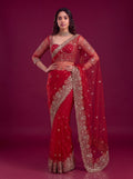 Lovable Red Sequin Work Net Reception Wear Bridal Saree