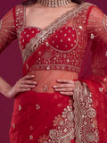 Lovable Red Sequin Work Net Reception Wear Bridal Saree