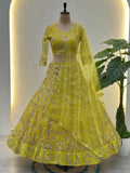 Beautiful Yellow Sequins Net Reception Wear Lehenga Choli With Dupatta