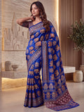 Gorgeous Blue Mirror Work Crepe Festival Wear Saree With Blouse