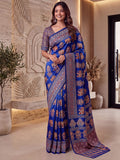 Gorgeous Blue Mirror Work Crepe Festival Wear Saree With Blouse