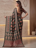 Wonderful Dark Green Ajrak Print Crepe Festive Wear Saree With Blouse