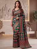 Enchanting Green Ajrak Printed Crepe Wedding Wear Saree With Blouse