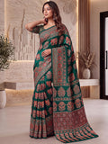 Enchanting Green Ajrak Printed Crepe Wedding Wear Saree With Blouse