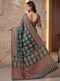 Enchanting Green Ajrak Printed Crepe Wedding Wear Saree With Blouse