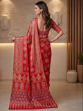 Classic Red Mirror Work Crepe Traditional Wear Saree With Blouse