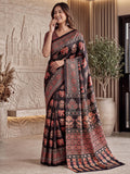Glamorous Black Mirror Work Crepe Event Wear Saree With Blouse