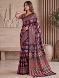 Attractive Wine Mirror Work Crepe Function Wear Saree With Blouse