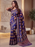 Incredible Purple Ajrak Print Crepe Festival Wear Saree With Blouse