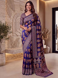 Incredible Purple Ajrak Print Crepe Festival Wear Saree With Blouse