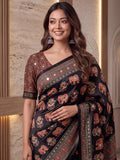 Glamorous Black Mirror Work Crepe Event Wear Saree With Blouse