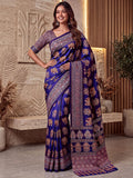 Incredible Purple Ajrak Print Crepe Festival Wear Saree With Blouse