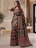 Wonderful Dark Green Ajrak Print Crepe Festive Wear Saree With Blouse