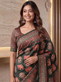 Wonderful Dark Green Ajrak Print Crepe Festive Wear Saree With Blouse