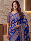 Gorgeous Blue Mirror Work Crepe Festival Wear Saree With Blouse