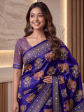 Incredible Purple Ajrak Print Crepe Festival Wear Saree With Blouse