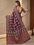 Attractive Wine Mirror Work Crepe Function Wear Saree With Blouse