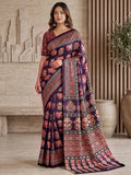 Attractive Wine Mirror Work Crepe Function Wear Saree With Blouse