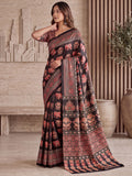 Glamorous Black Mirror Work Crepe Event Wear Saree With Blouse